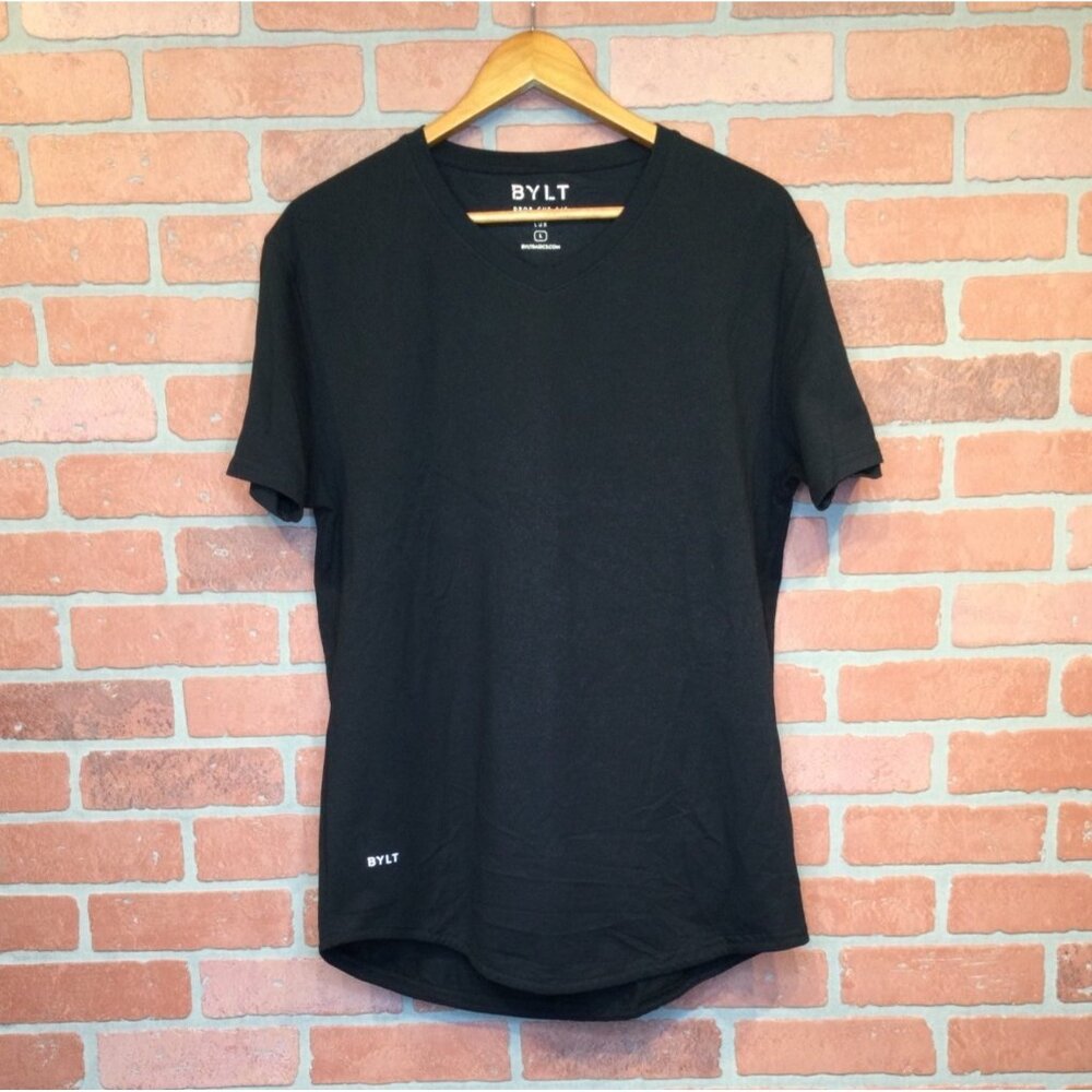 Bylt Mens Drop-Cut V-Neck Lux Black T-Shirt Size L Athletic Gym Workout Neutral